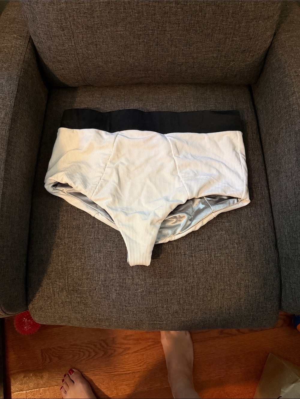 Men's White Ribbed Briefs with Black Waistband